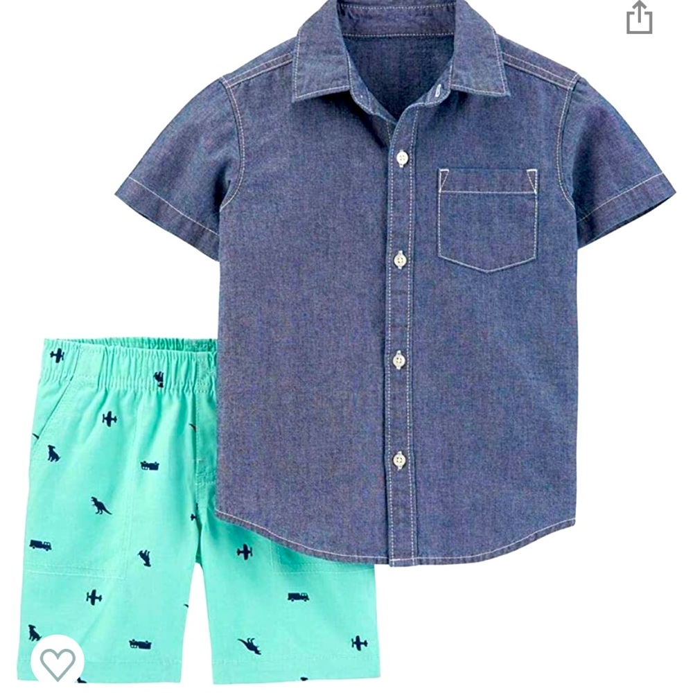Carter's Toddler Boy 2-Piece Chambray Dino Button-Front Shirt & Canvas Short Set